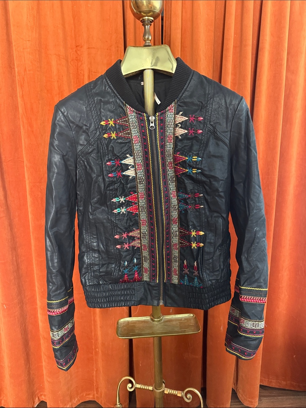 Embroidered Black Bomber Jacket - Women's